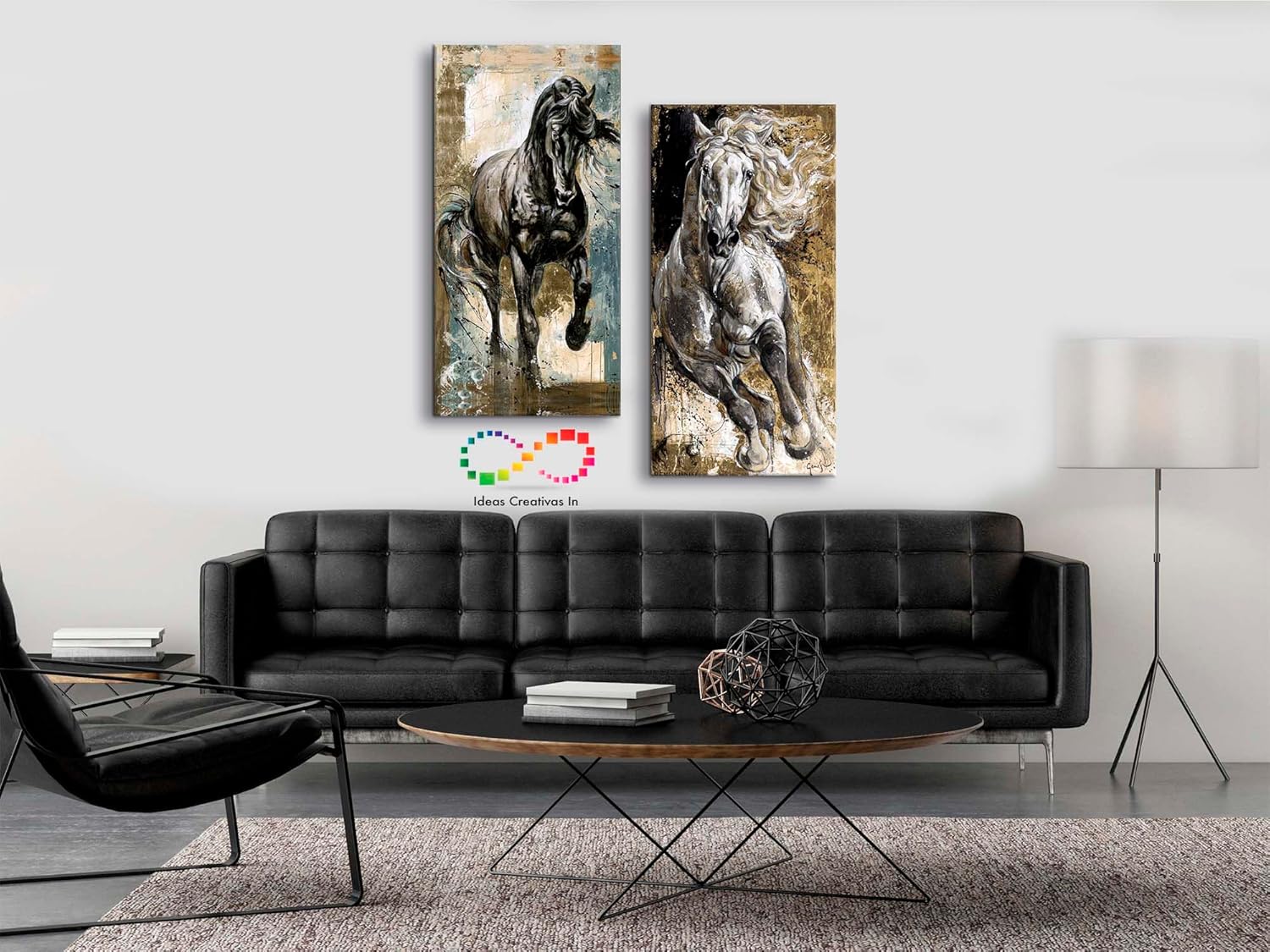 Ideas Creativas In- Set de 2 Cuadros Decorativos Para Sala Recamara Comedor oficina Caballos Galopando-Textura Oleo-Modernos-Canvas 2pz 40 x 100 cm - Imagen 2