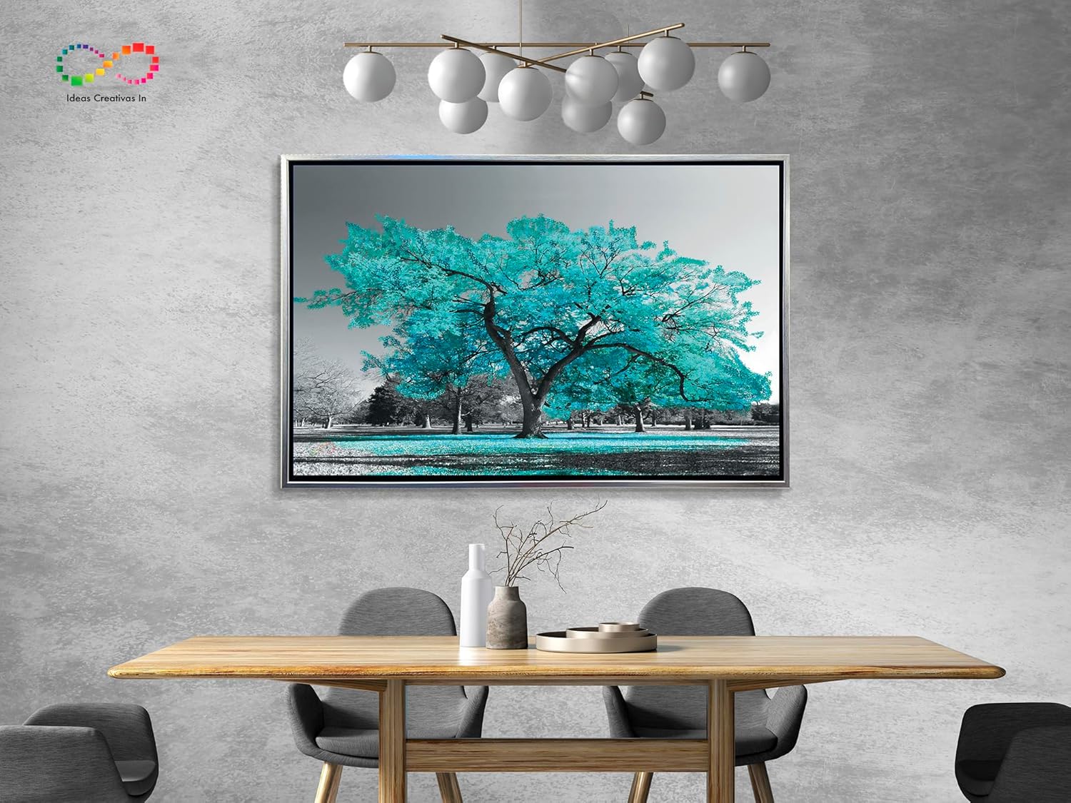 Ideas Creativas In-Cuadro Decorativo Moderno Para Sala Arbol Turquesa Con Marco Flotante Plata- 120 x 80 cm - Imagen 2