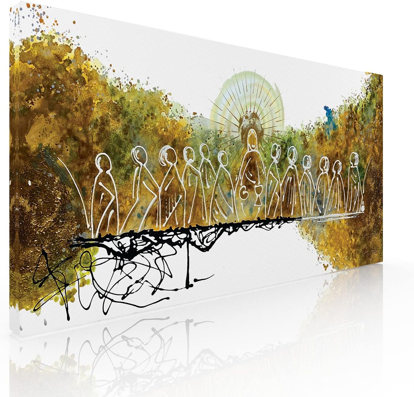 Ideas Creativas In | Cuadro Decorativo Canvas | Cena Sagrada Abstracta Moderna Tonos Ocre | Ultima Cena Sagrada | Diferentes Medidas | Decoración | Cuadro para Comedor | Cocina | Listo para Colgar | Tipo Galería 140 cm x 70 cm