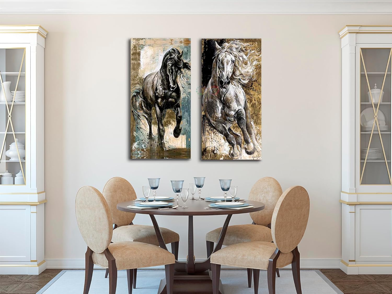 Ideas Creativas In- Set de 2 Cuadros Decorativos Para Sala Recamara Comedor oficina Caballos Galopando-Textura Oleo-Modernos-Canvas 2pz 40 x 100 cm - Imagen 8