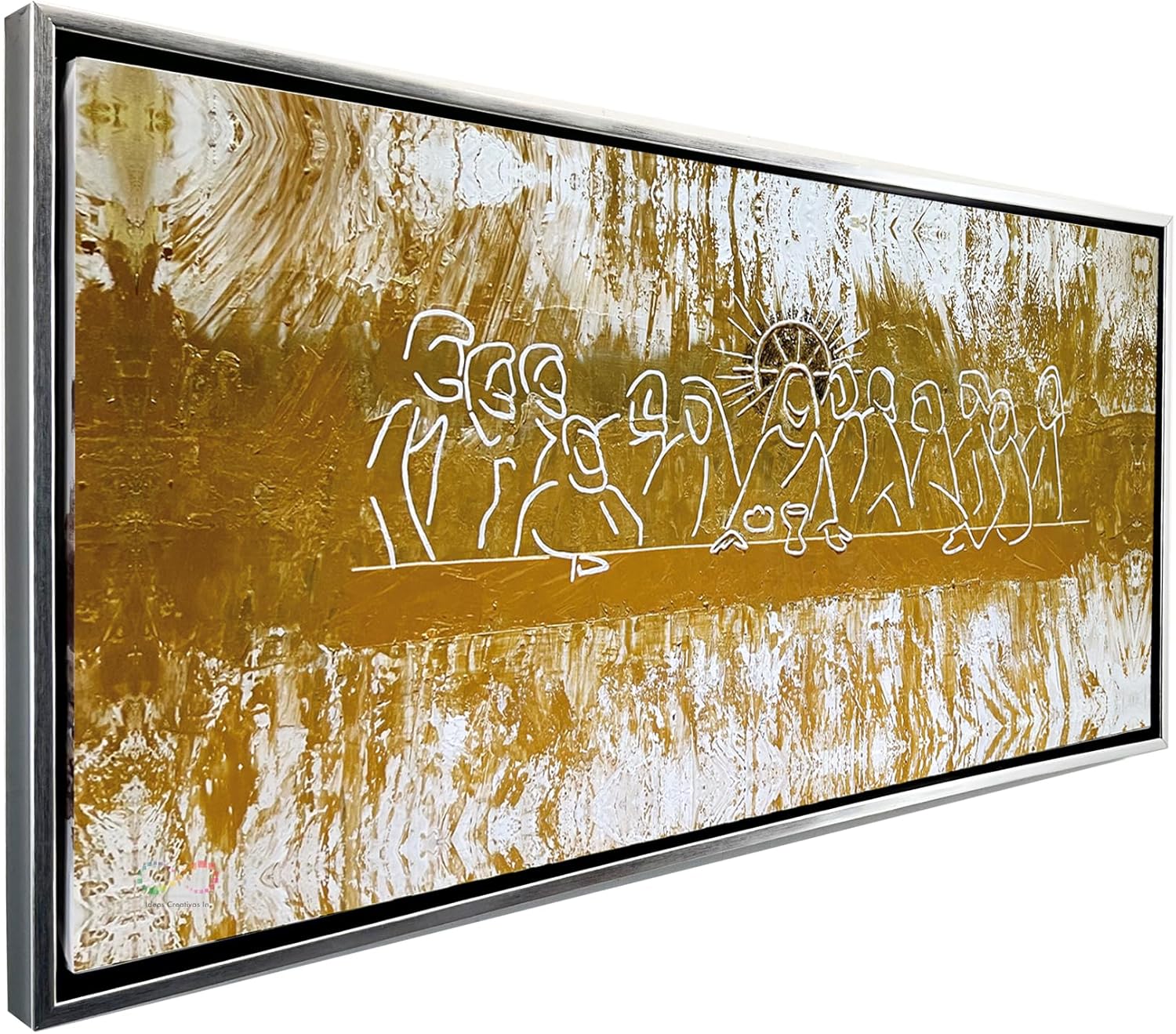 Ideas Creativas in-Cuadro Decorativo Canvas Marco Flotante Para Comedor Cocina Ultima Cena Tonbos Dorados Calidad Premium (Plata)-Textura Oleo-140x70 cm