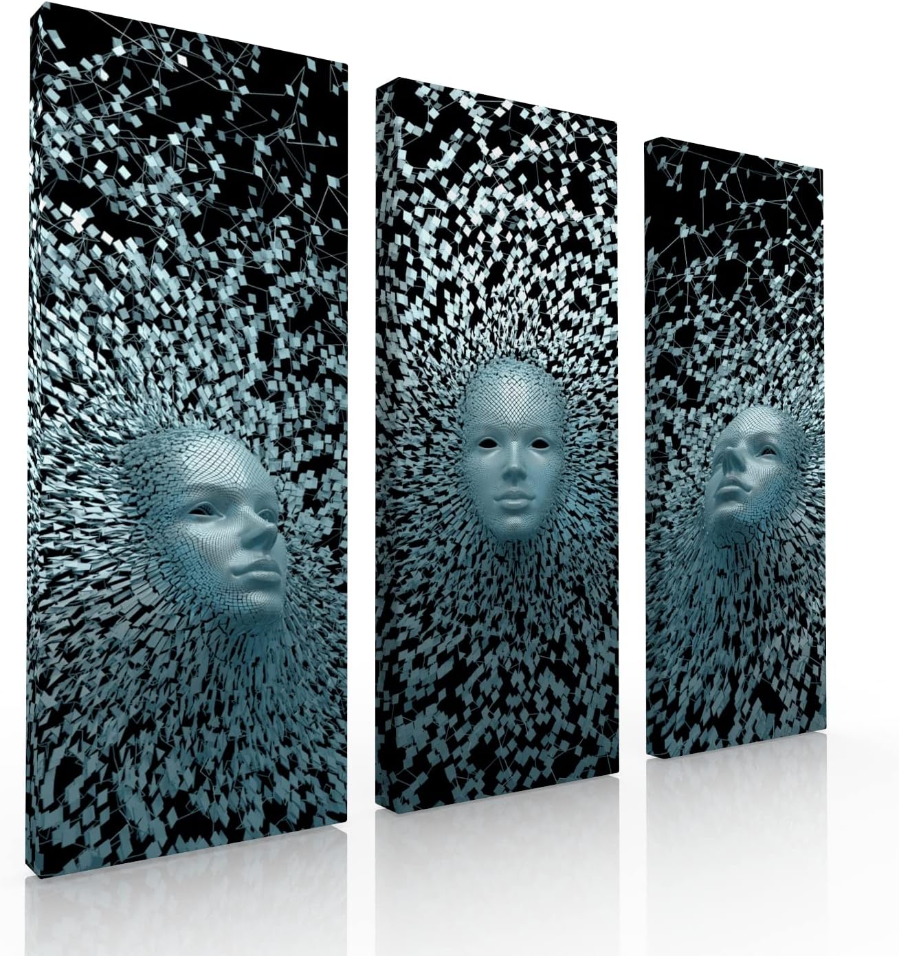 Ideas Creativas In-Set de 3 Cuadros Decorativos Modernos Canvas Rostro 3D-Minimalistas-Decoracion Recamara Sala-130 cm x 100 cm