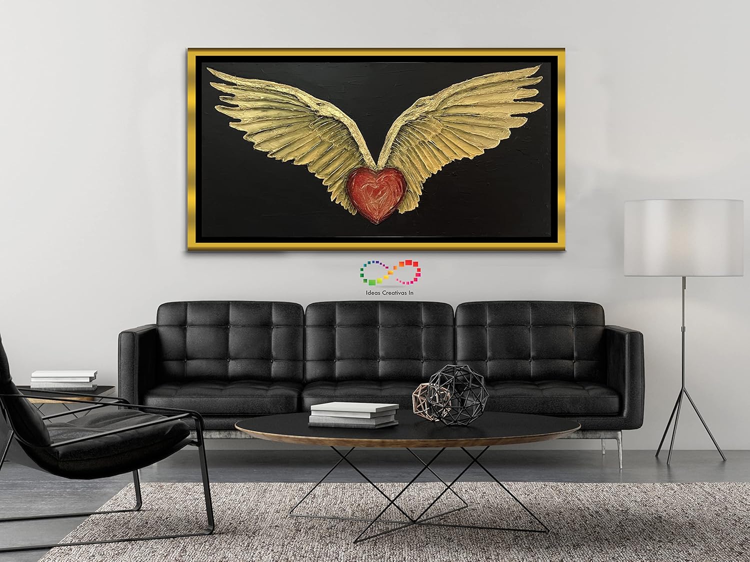 Cuadro Decorativo Figurativo Canvas Alas doradas Con Corazon - Imagen 6