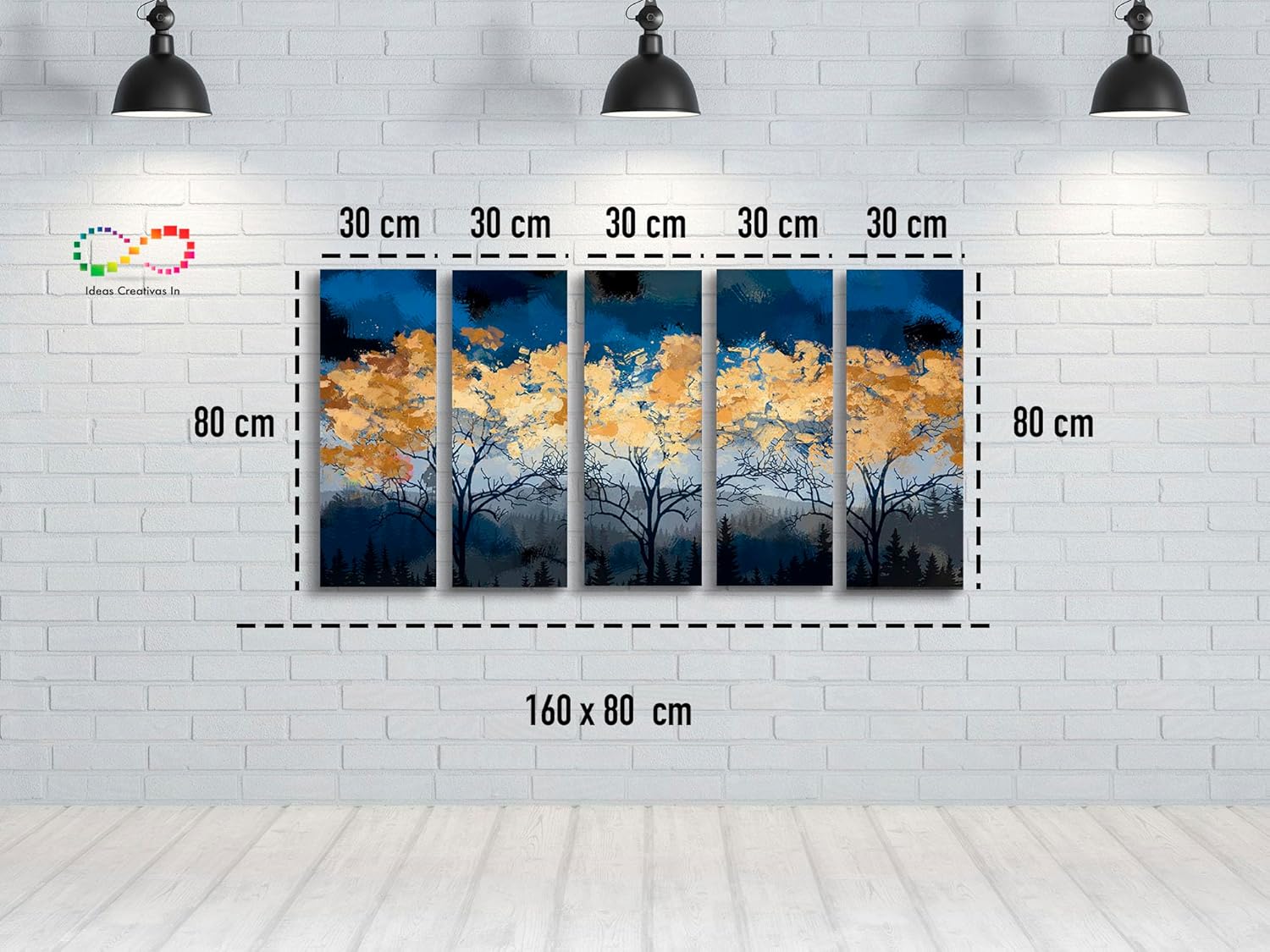 Ideas Creativas In-Set de 5 Cuadros Decorativos Abstracto Para Recamara Sala o Comedor Arbol Con Oro-Moderno-Tela Canvas-160 cm x 80 cm - Imagen 5