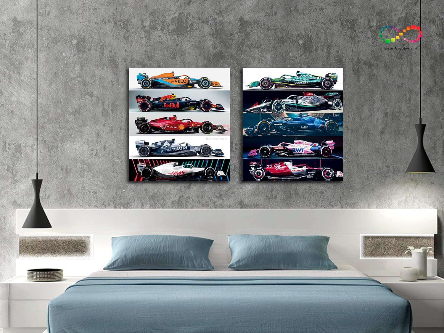 Ideas creativas In- Set de 2 Cuadros Decorativos Para Sala Recamara Comedor oficina Automovilismo Formula-Equipo-Moderno- 164 x 90 cm - Imagen 7