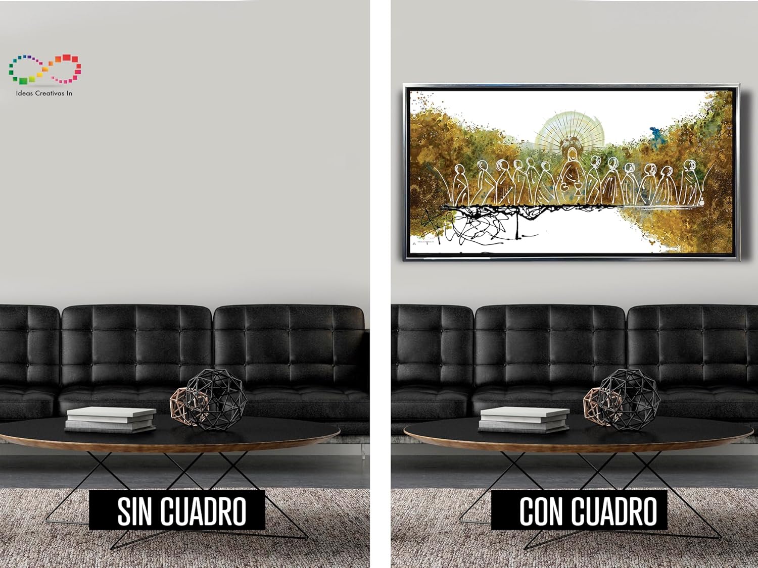 Ideas creativas in- Cuadro Decorativo Canvas Marco Flotante Para Comedor Cocina Ultima Cena Sagrada Abstracta Calidad Premium (Plata)-Textura oleo-140 x 70cm - Imagen 7