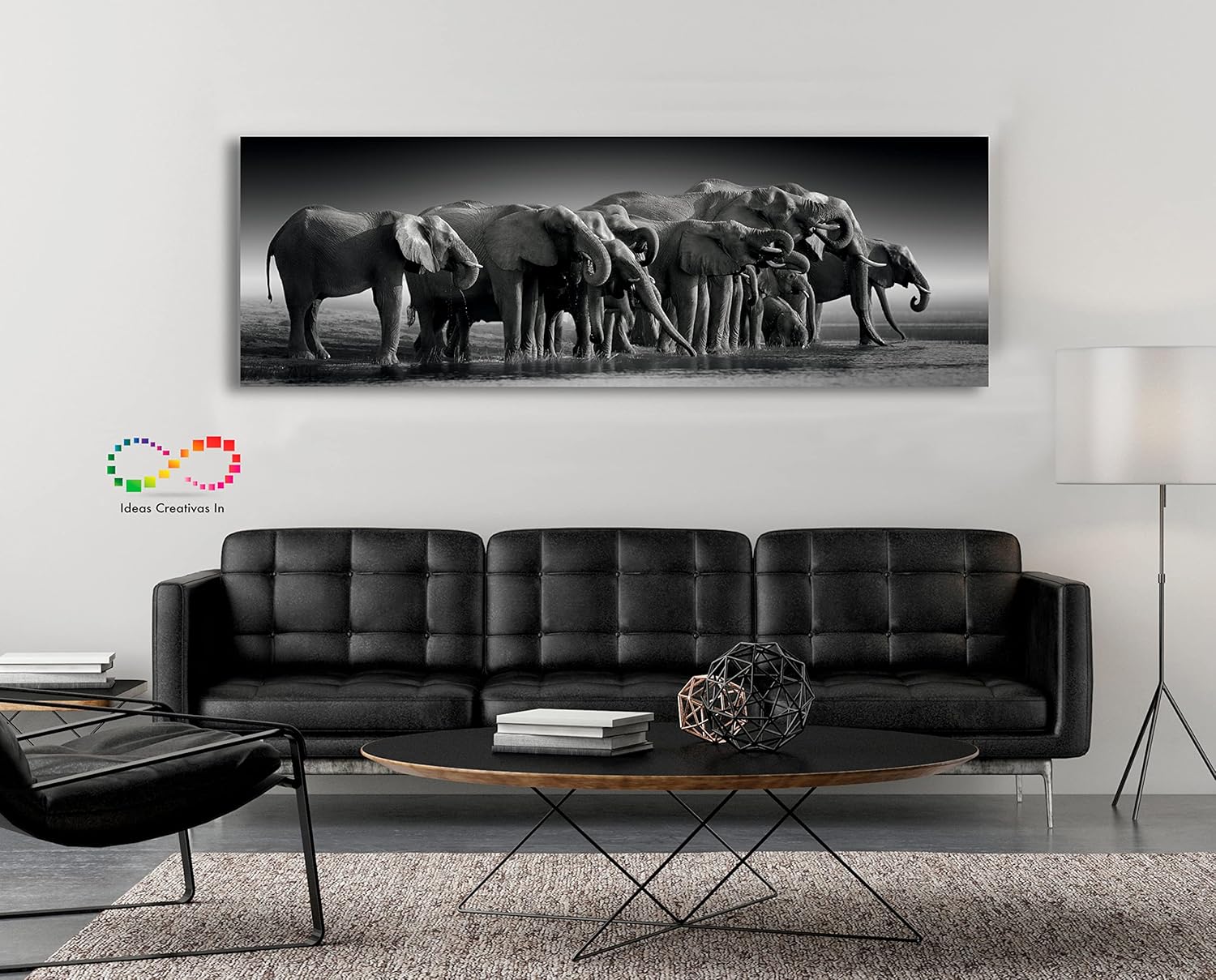 Ideas Creativas In-Cuadro Decorativo Panorámico Para Sala o Recamara Familia De Elefantes- Moderno- Blanco Y negro-Canvas-Tipo Galeria-150 x 50 cm - Imagen 5