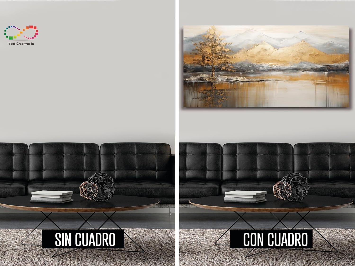 Ideas creativas In-Cuadro Decorativo Moderno Para Sala Dormitorio Oficina- Paisaje MontaƱas Doradas Y Gran Lago-Calidad Premium-Terminados En Polvo de Oro- Pintura - Imagen 6
