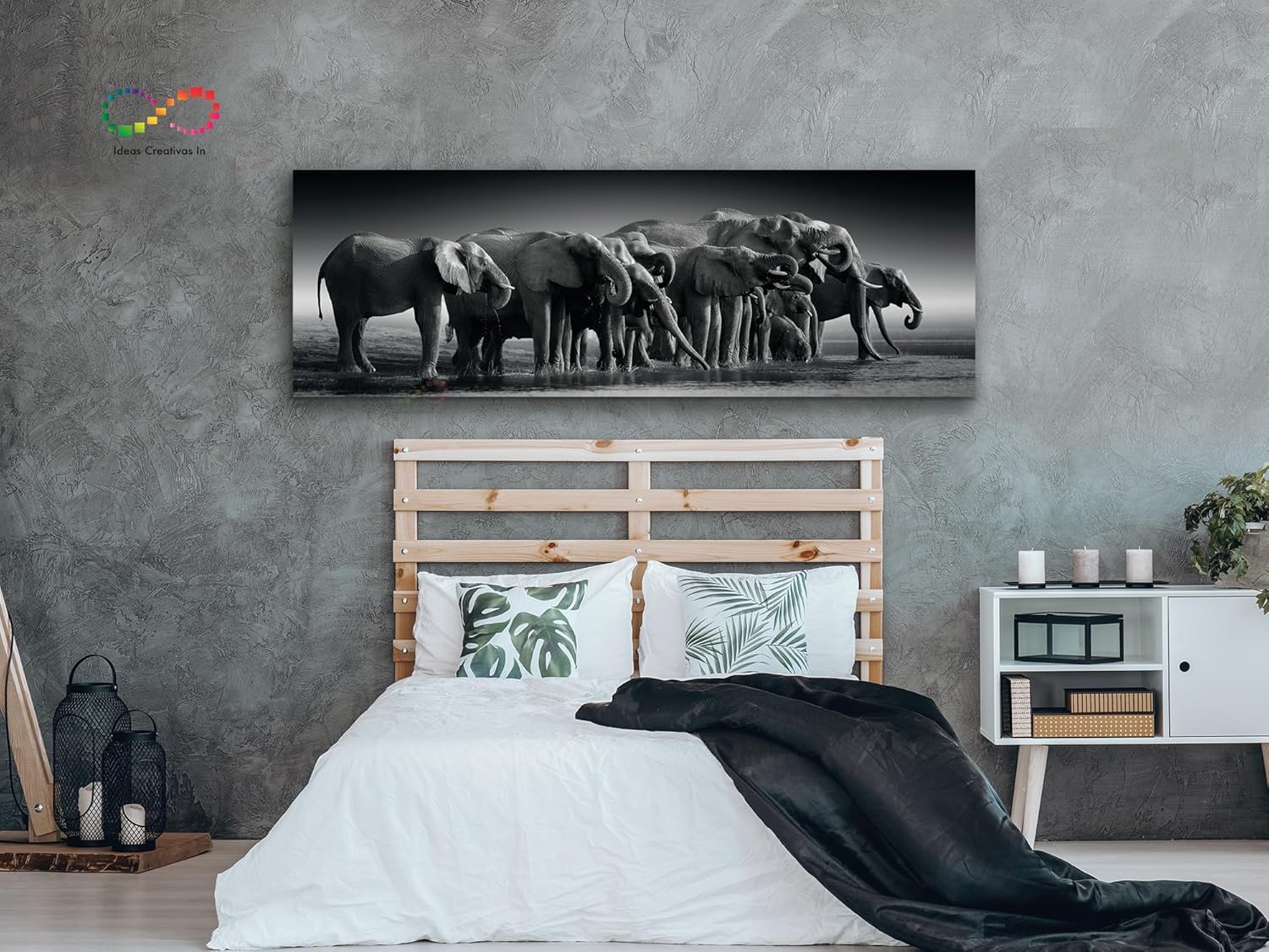 Ideas Creativas In-Cuadro Decorativo Panorámico Para Sala o Recamara Familia De Elefantes- Moderno- Blanco Y negro-Canvas-Tipo Galeria-150 x 50 cm - Imagen 3