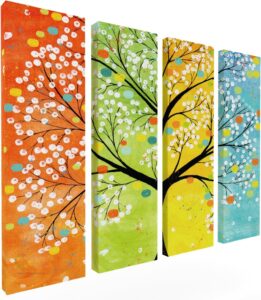 Ideas Creativas In Set de 4 Cuadros Decorativos Canvas Lienzo Impresión Naturaleza Arbol Colores...