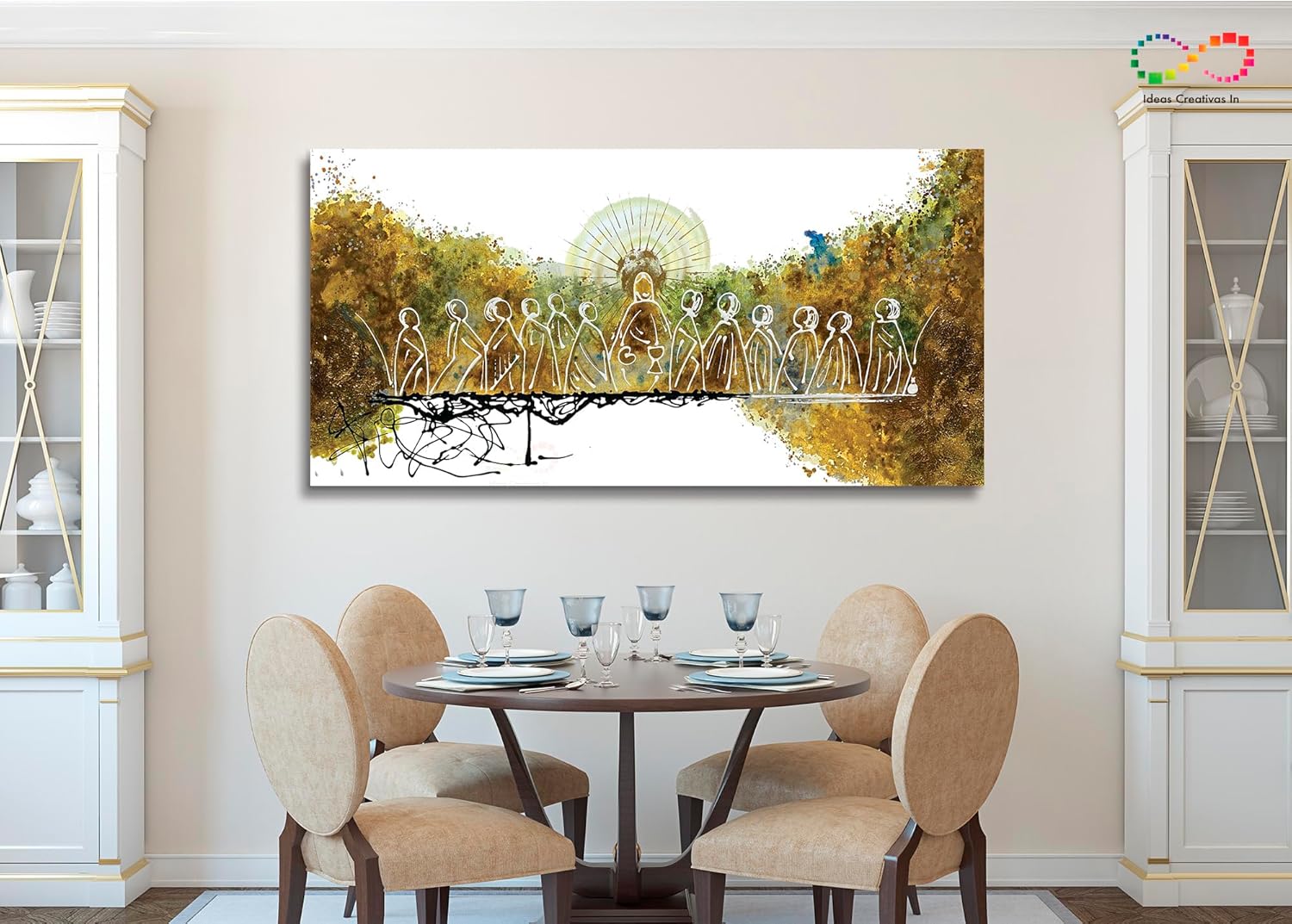 Ideas Creativas In | Cuadro Decorativo Canvas | Cena Sagrada Abstracta Moderna Tonos Ocre | Ultima Cena Sagrada | Diferentes Medidas | Decoración | Cuadro para Comedor | Cocina | Listo para Colgar | Tipo Galería 140 cm x 70 cm - Imagen 6