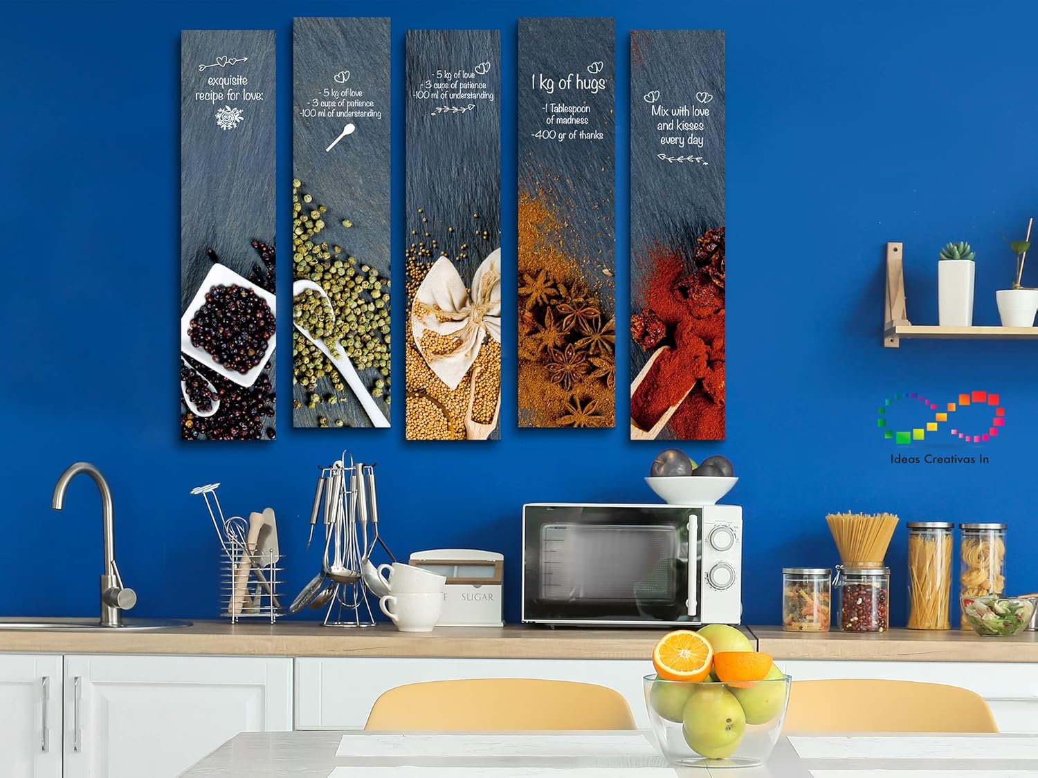 Ideas Creativas In-Set De 5 Cuadros Decorativos Para Cocina Receta de Amor- -Modernos- Especias Para Cocinas Con Frases De amor - Imagen 4