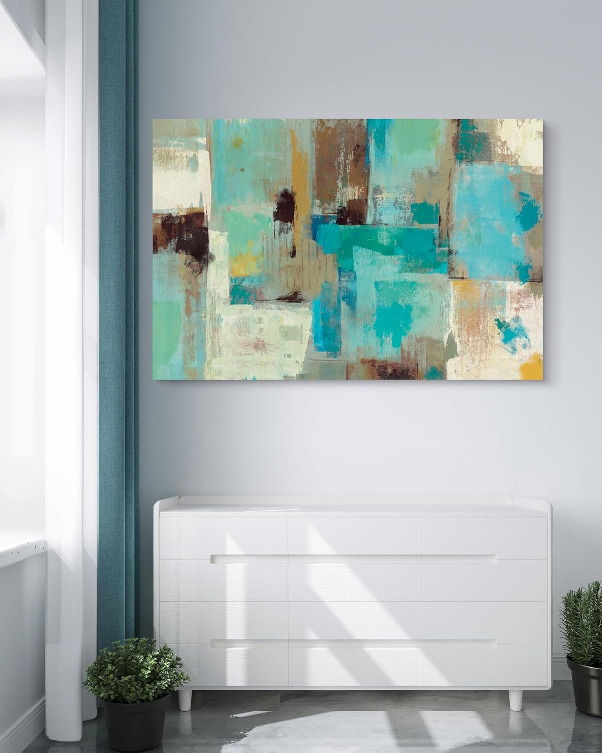 Ideas Creativas In-Cuadro Decorativo Abstracto Para Sala Comedor Mosaicos tonos turquesa- Canvas-!20 x 80 cm - Imagen 5