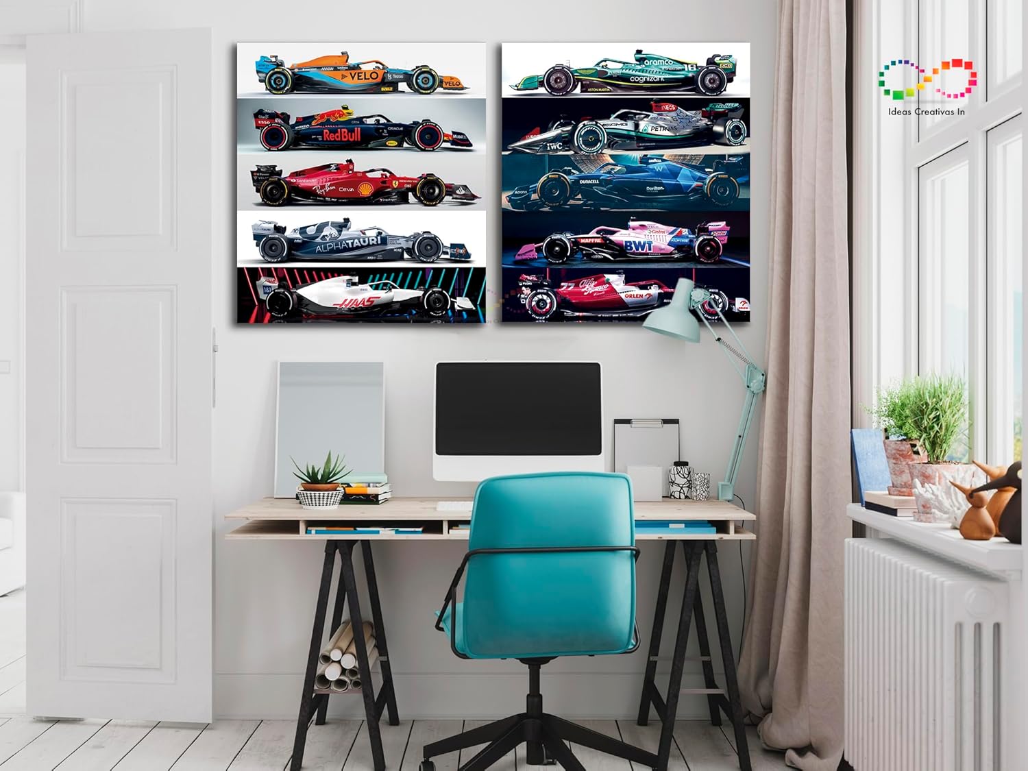 Ideas creativas In- Set de 2 Cuadros Decorativos Para Sala Recamara Comedor oficina Automovilismo Formula-Equipo-Moderno- 164 x 90 cm - Imagen 6