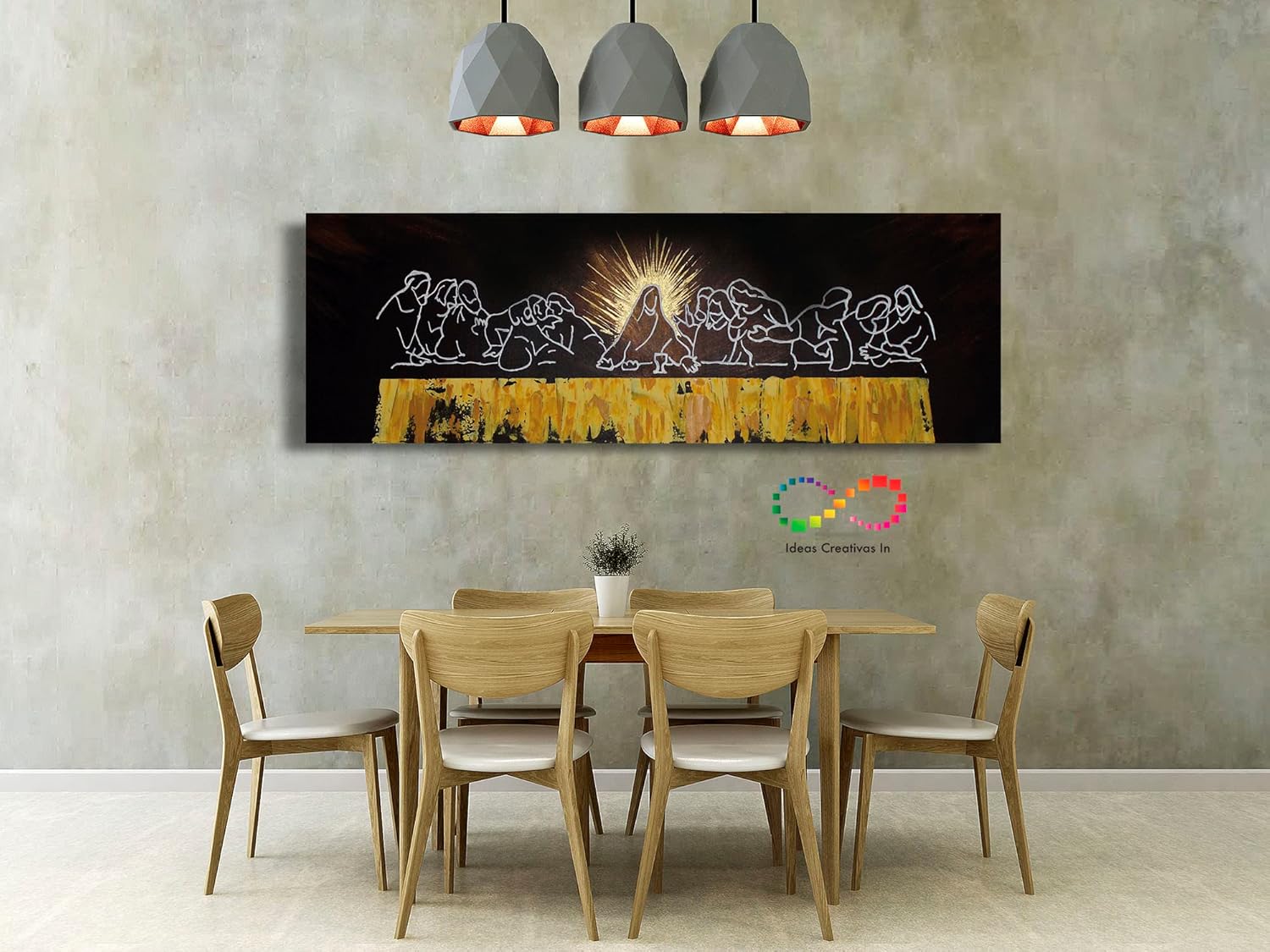 Ideas Creativas in- Cuadro Decorativo Moderno para Comedor Ultima Cena Sagrada Cafe-Panoramico- Sublimacion Sarga- detalles en Polioleo oro-150x50 cm - Imagen 8