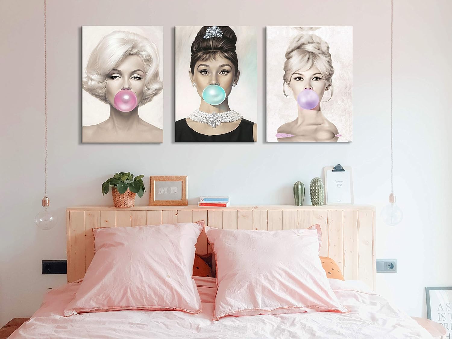 Set de 3 cuadros decorativos, Marilyn Monroe y Audrey Hepburn y brigitte bardot - Imagen 2