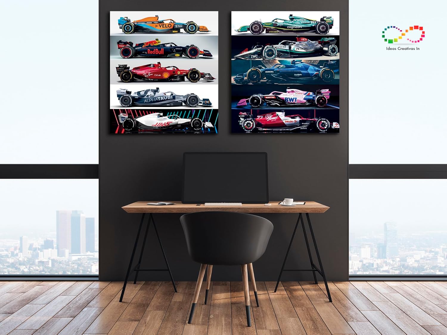 Ideas creativas In- Set de 2 Cuadros Decorativos Para Sala Recamara Comedor oficina Automovilismo Formula-Equipo-Moderno- 164 x 90 cm - Imagen 8