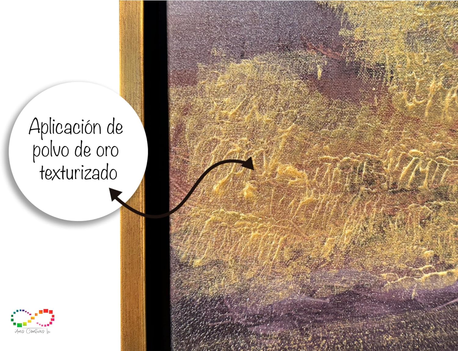 Ideas creativas in- Cuadro Decorativo Canvas Con Marco Flotante Para Sala Recamara Oficina Paisaje Bonito Con MontaƱas y Arboles en Tonos Dorados Ideas Creativas In 140 x 70 cm (Plata) - Imagen 4