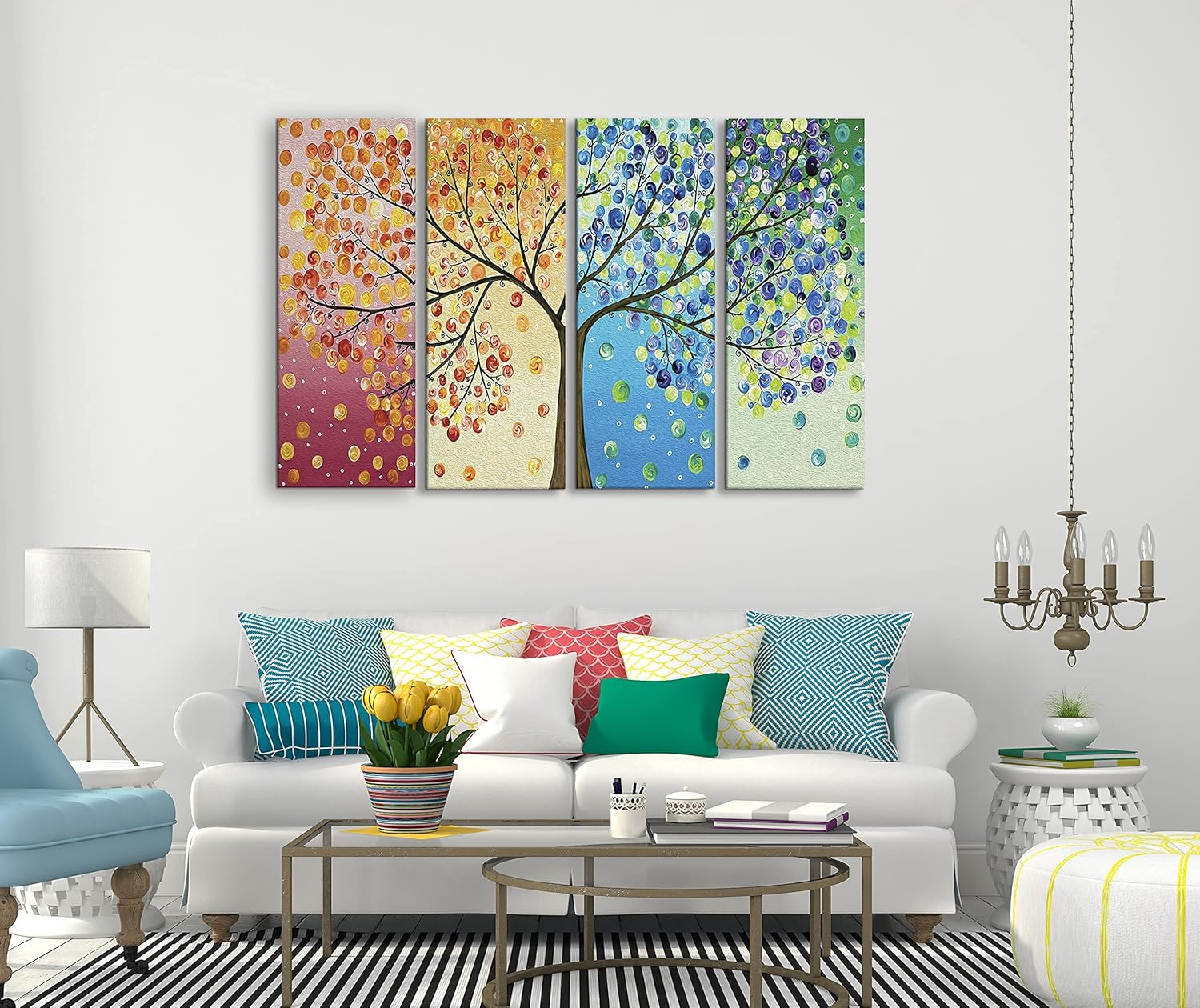 Ideas Creativas In-Set de 4 Cuadros Decorativos Modernos Arbol De La Vida 4 Estaciones, Decoracion Sala Comedor Recamara Oficina-Canvas- 130 cm x 80 cm - Imagen 4