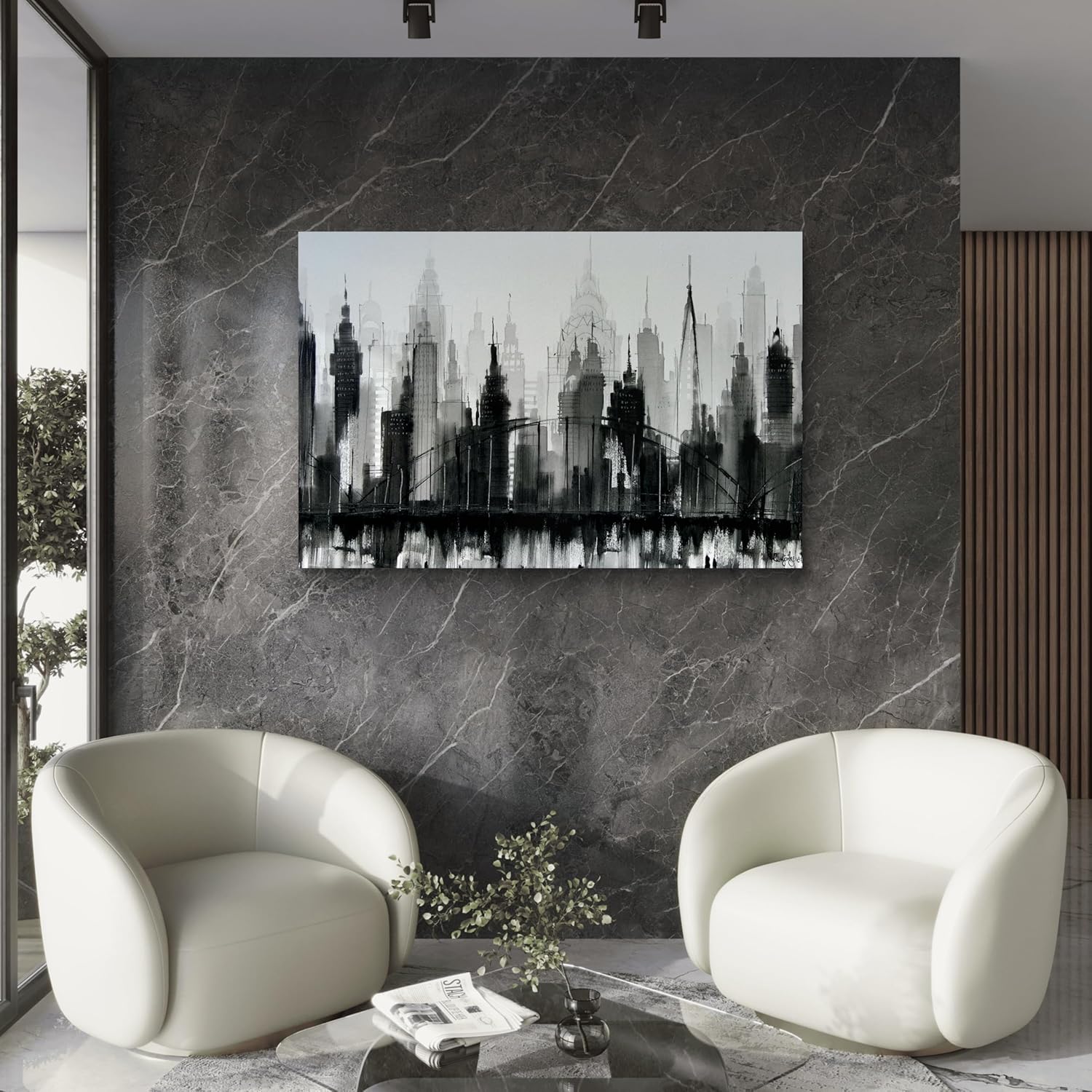 Ideas creativas In-Cuadro Decorativo Canvas Para Oficina Dormitorio Sala Estudio Ciudad Edificios Lienzo Blanco y Negro- Arquitectura- Textura Oleo- 120 x 80 - Imagen 7