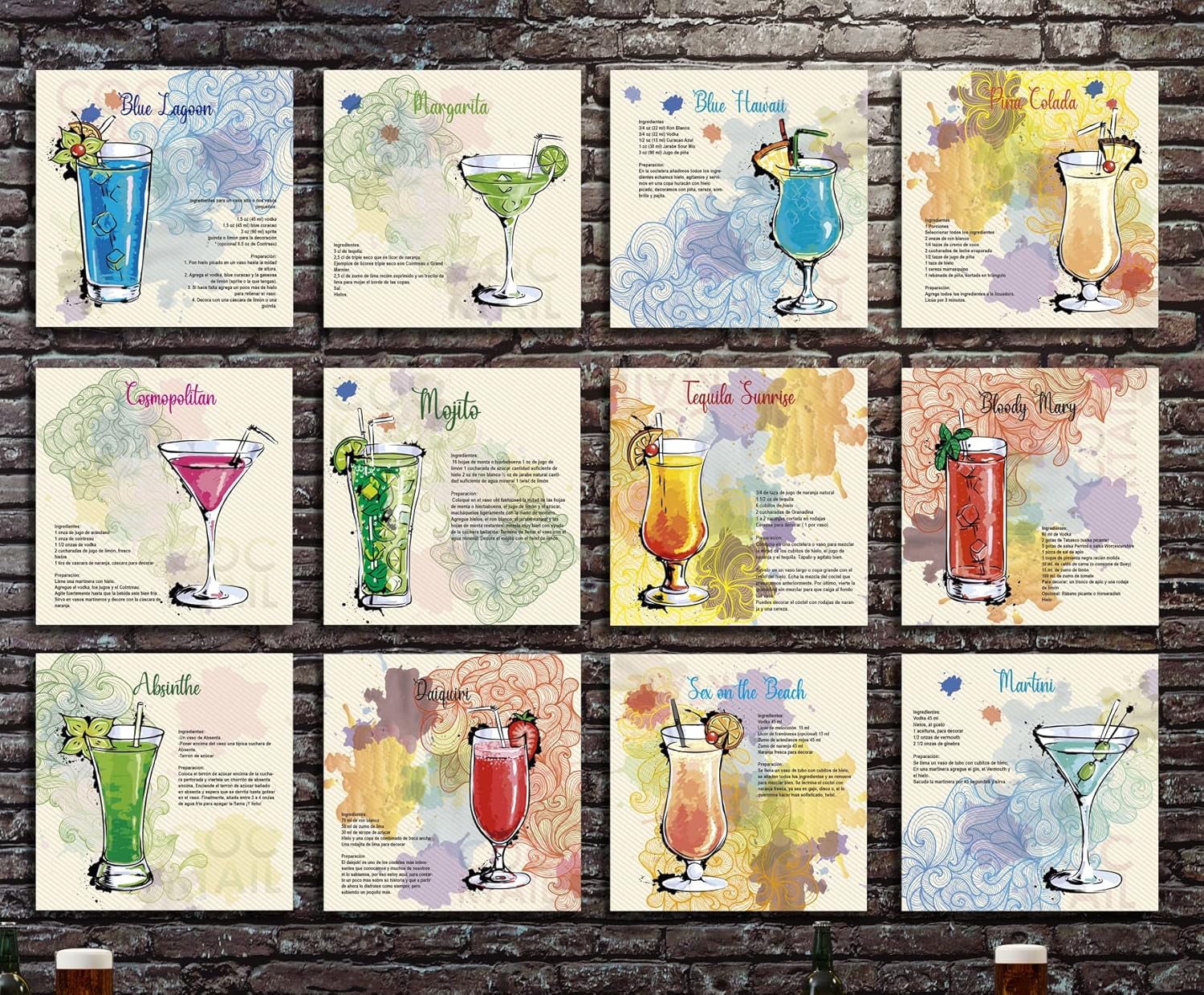 Ideas Creativas In Set de 12 Cuadro Decorativos Para Bar Los Mejores Cocteles-Recetas-Cantinas-Canvas - Imagen 3