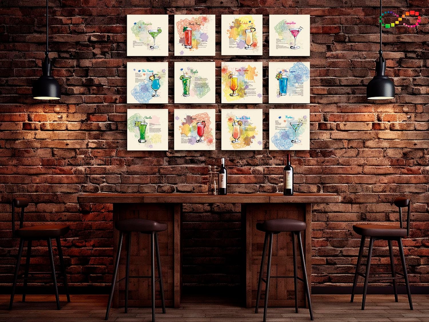 Ideas Creativas In Set de 12 Cuadro Decorativos Para Bar Los Mejores Cocteles-Recetas-Cantinas-Canvas - Imagen 2