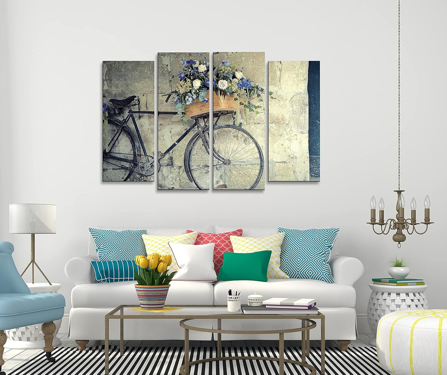 Set de 4 cuadros decorativos modernos para recamara Bicicleta Vintage - Imagen 2