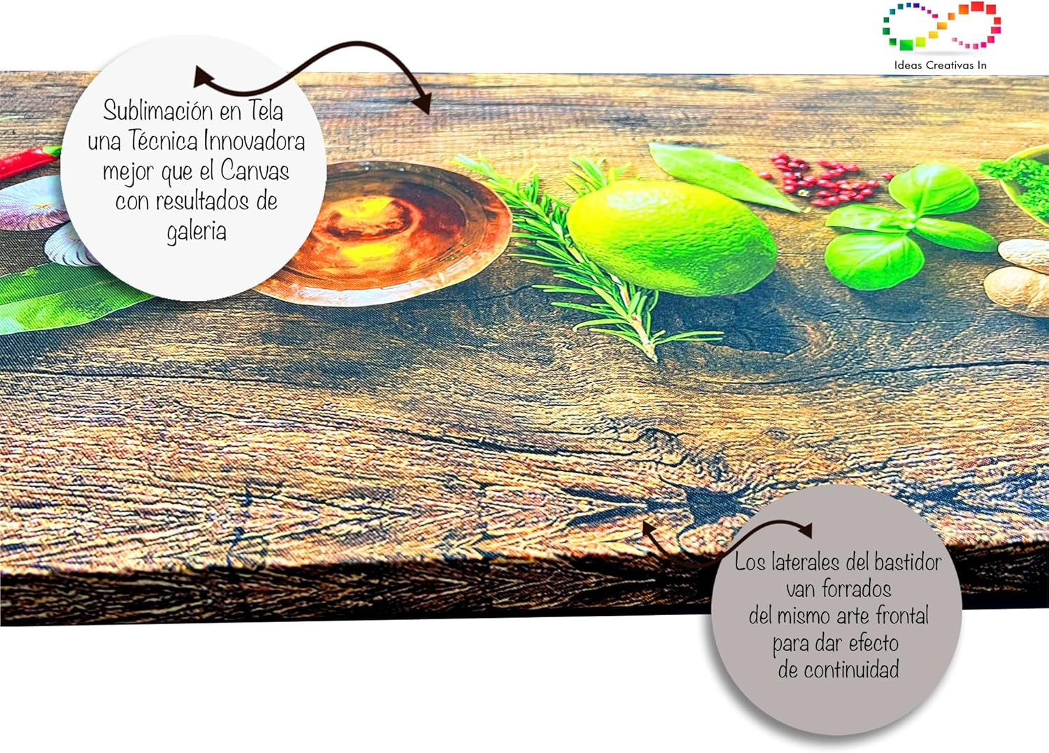Ideas Creativas in-Cuadro Decorativo Moderno en Canvas Para Comedor o Cocina Especias Madera madera Panoramico-Decoracion Cocina Restaurante-Verduras-Utensilios-Semillas-Canvas- Listo para colgar 150 x 50 cm - Imagen 3