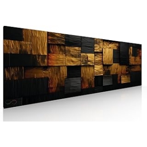 Cuadro Decorativo Moderno -Para Sala Oficina Dormitorio -Mosaico Abstracto Negro Oro -Calidad...